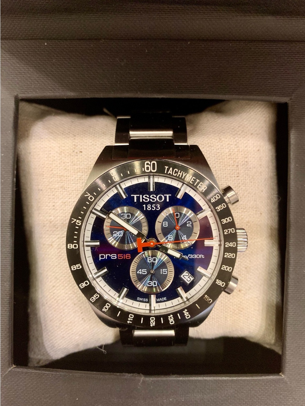 Tissot Blue Dial Stainless Steel Chronograph with Orange Accents